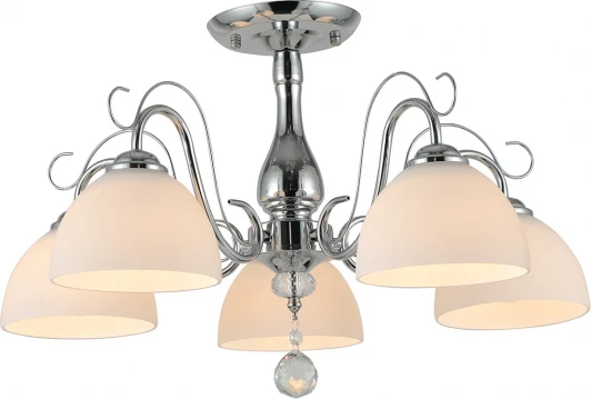 1149/5P Chrome Потолочная люстра на штанге Escada Essay 5x40Вт E27, металл/стекло/хрусталь, хром, белый матовый плафон (220V)