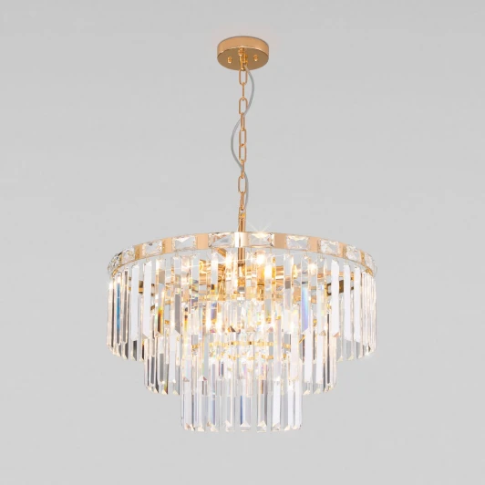 10130/8 золото Подвесная люстра Wi-Fi каскадная Elegante 10130/8 золото Eurosvet (220V, хрусталь, управление смартфоном, голосовое управление, умный дом - Minimir Home, Алиса, Маруся, Салют, на цепи)