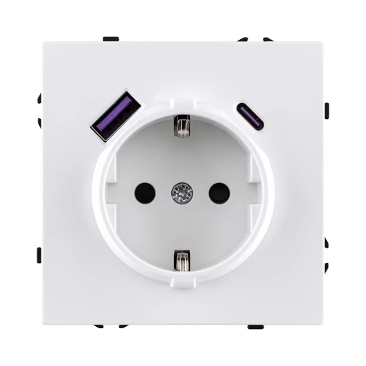 EC-016WH Розетка штепсельная SCHUKO 16A/250 В с USB A+C 20W, белый матовый Kollinger Eclipse EC-016WH