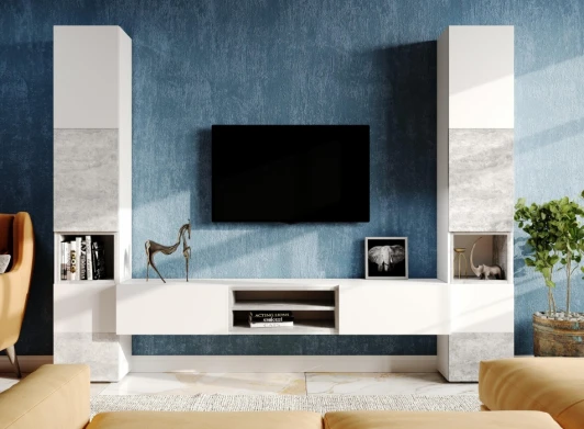 563531 Модульная гостиная Лонгфорд комплектация 1 (Лонгфорд комплектация 1 белый / бетон светлый) Woodville арт.563531