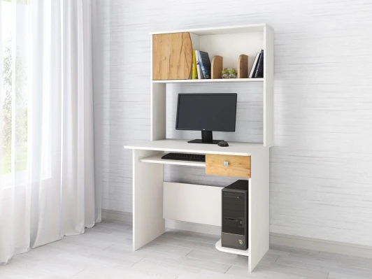 00-00028788 Стол компьютерный ТЭКС Грета-4, белый/дуб крафт