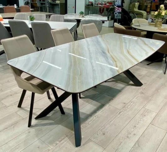 00-00071469 Стол DikLine KS220 керамика бежевый мрамор JA687 глянец Jasmin/опоры черные (2 уп.)