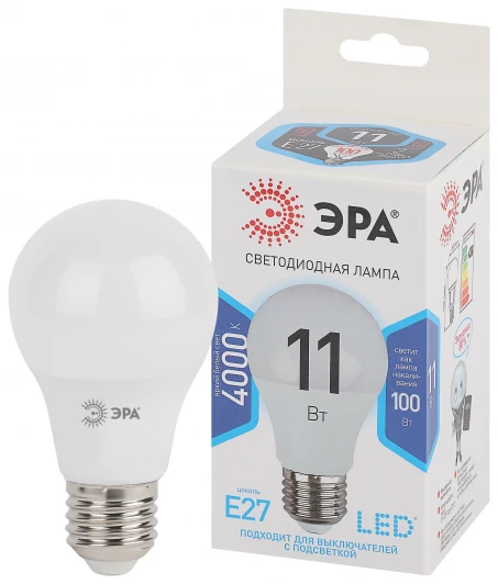 LED A60-11W-840-E27 Лампочка светодиодная E27 11W ЭРА LED A60-11W-840-E27