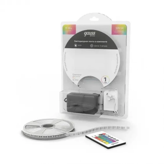 BT042 Светодиодная лента комплект Basic 5050/60 12V 10W/m 700lm/m RGB 10mm IP20 5m BT042 Gauss
