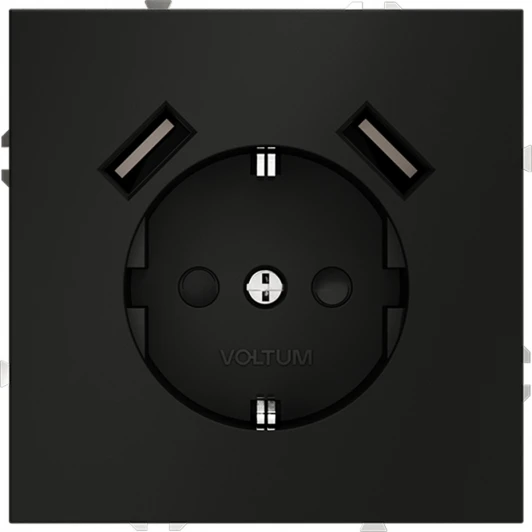 VLS040408 Розетка с заземлением, шторками и USBх2 (черный матовый) Voltum S70 VLS040408