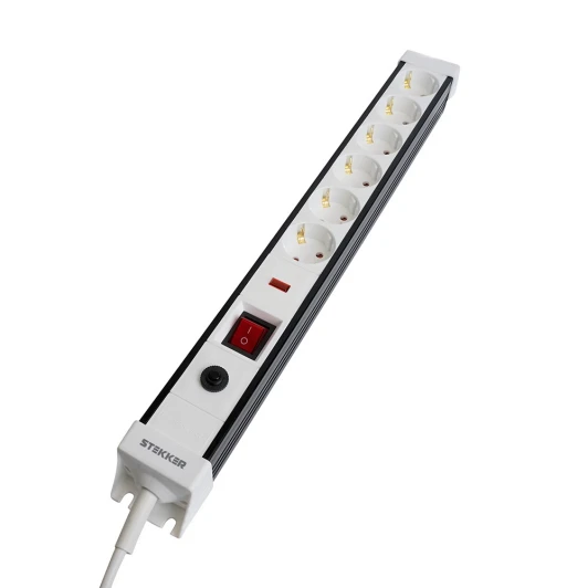50151 Сетевой фильтр 6-и местный с заземлением 3 метра (белый) Stekker Techno 50151