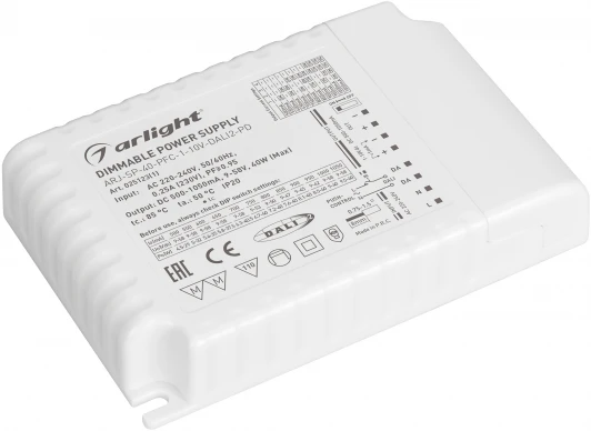 025123(1) Блок питания ARJ-SP-40-PFC-1-10V-DALI2-PD (40W, 500-1050mA) (Arlight, IP20 Пластик, 5 лет) 025123(1)