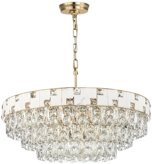 5076/21 Подвесная люстра большая Odeon Light Chessi 5076/21 золото/прозрачный/белый/металл/хрусталь/алебастр E14 21*40W (220V, на цепи)
