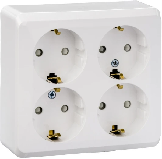 PA16-208B Розетка накладная четверная с заземлением и шторками (белый) Systeme Electric Etude PA16-208B