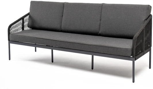 KAN-S-3-001 RAL7024 Mua D-grey(D-gray027) "Канны" диван 3-местный плетеный из роупа, каркас алюминий темно-серый (RAL7024) муар, роуп темно-серый круглый, ткань темно-серая 027 4SIS арт.УТ-00006985