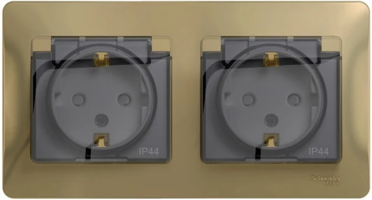 GSL000447 Розетка встраиваемая двойная с заземлением, шторками и крышкой (титан) IP44 Systeme Electric Glossa GSL000447