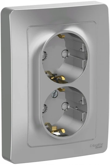 BLNRS001123 Розетка встраиваемая двойная с заземлением и шторками (алюминий) Systeme Electric Blanca BLNRS001123