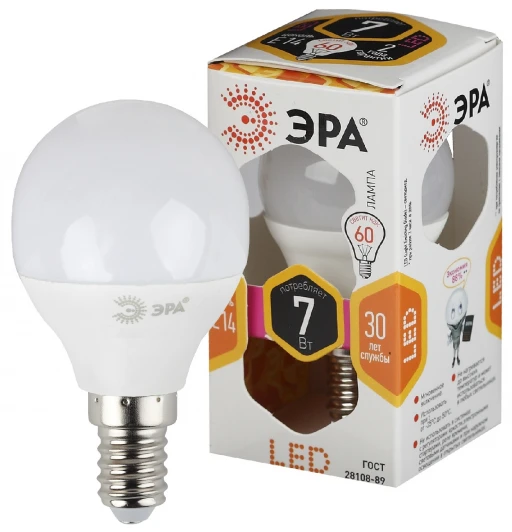 LED P45-7W-827-E14 Лампочка светодиодная E14 7W ЭРА LED P45-7W-827-E14