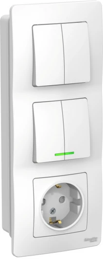 BLNBS102211 Розетка встраиваемая с заземлением с двумя двухклавишными выключателями с подсветкой (белый) Systeme Electric Blanca BLNBS102211