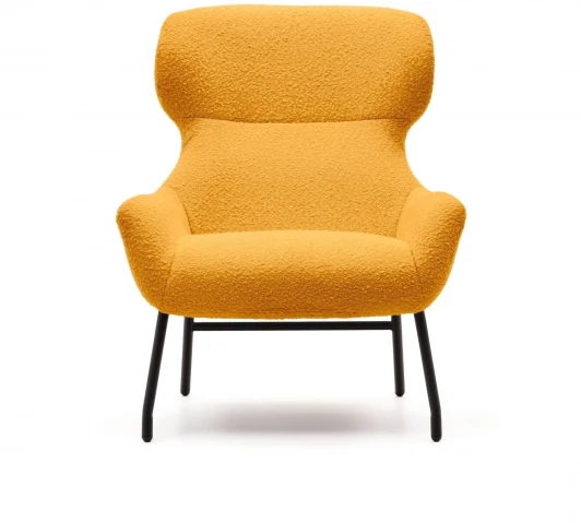 178034 Belina Кресло из горчичной ткани букле и стали с черной отделкой La Forma (ex Julia Grup) арт.178034