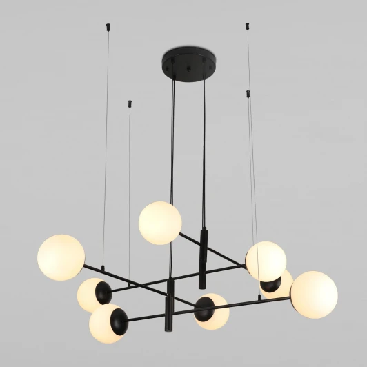 70146/8 черный Подвесной светильник Wi-Fi Eurosvet Planet 70146/8 черный (220V, управление смартфоном, голосовое управление, умный дом - Minimir Home, Алиса, Маруся, Салют, на проводе, шарики)