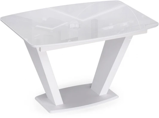 517335 Стол на тумбе Woodville Петир 120(160)х80 ультра белый / белый / камень белый 517335