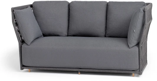 LUG-S-3-001 RAL7024 Mua D-grey(D-grayYB25-0027) "Лугано" диван 3-местный плетеный из роупа, каркас алюминий темно-серый (RAL7024) муар, роуп темно-серый круглый, ткань темно-серая YB25-0027 4SIS арт.УТ-00009893