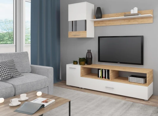 398918 Готовая гостиная Алонсо (Алонсо белая / дуб золотой) Woodville арт.398918