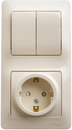GSL000274 Розетка встраиваемая с заземлением с двухклавишным выключателем (бежевый) Systeme Electric Glossa GSL000274
