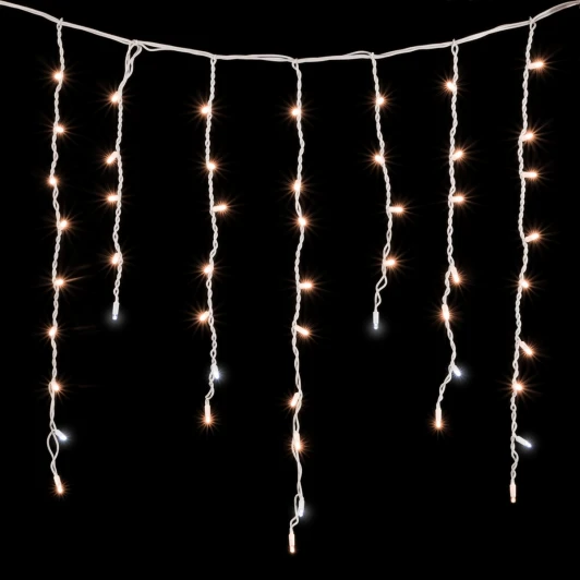 LL168BLW-8-2EWW Гирлянда Бахрома 3,2 x 0,9 м Экстра Тепло-Белая с Мерцанием Белого Диода 220В, 168 LED, Провод Белый Каучук, IP65