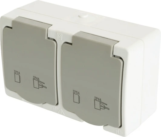 49730 Розетка двойная с заземлением и защитной крышкой (белый,серый) Stekker Велена 49730