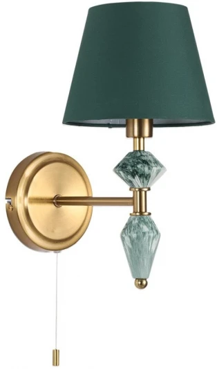 8275/1W Бра с выключателем сонетка Lumion Vermont 8275/1W латунь/зеленый, металл/керамика/ткань Е14 1*40W 220V