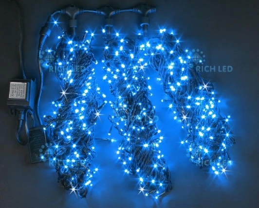 RL-S3*20F-B/B Гирлянда светодиодная синяя с мерцанием 24B, 600 LED, провод черный, IP54 RL-S3*20F-B/B Rich LED