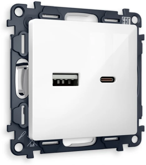 MA111010 Комплект механизма Ambrella Volt розетки ALFA MA111010 Белый глянец 2USB A+C 20W быстрая зарядка QUANT