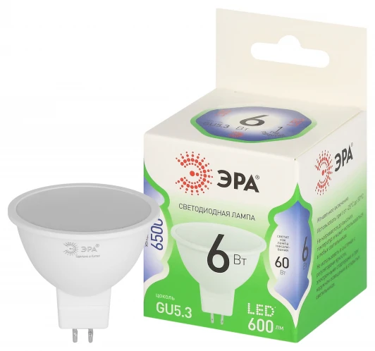 LED MR16-6W-865-GU5.3 GL Лампочка светодиодная GU5.3 6W ЭРА LED MR16-6W-865-GU5.3 GL