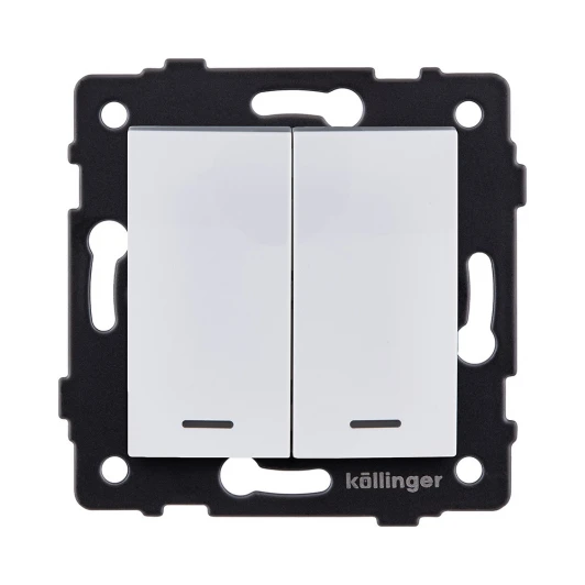 REA-R-010WH Выключатель 2-клавишный проходной 10А/250В с LED подсветкой, изогнутый, белый Kollinger REA-R-010WH для Aspekt, Eleganz, Reflex