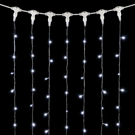 PCL402BLW-10-2W Гирлянда Занавес 2 x 2 м Белый с Мерцанием Белого Диода 220В, 400 LED, Провод Прозрачный ПВХ, IP54