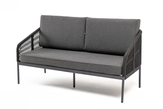 KAN-S-2001RAL7024 grey(D-gray) Диван 2-местный плетеный из роупа, каркас алюминий RAL7024, роуп темно-серый, ткань темно-серая 4SIS Канны KAN-S-2001RAL7024 grey(D-gray)