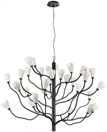 5090/30 Подвесная люстра Odeon Light Gardi 5090/30 черный матовый/белый/фарфор G4 LED 30*5W (220V, на тросе, цветы)