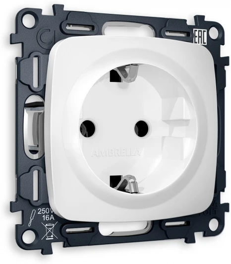 MO126010 Комплект механизма Ambrella Volt электрической розетки OMEGA MO126010 Белый матовый с заземлением на винтовых зажимах 2P+E 16A-250V QUANT