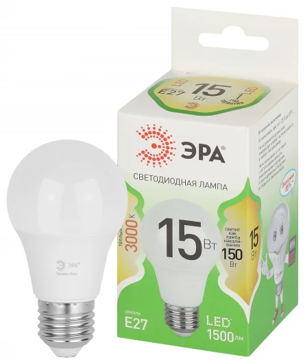 LED A60-15W-830-E27 GL Лампочка светодиодная E27 15W ЭРА LED A60-15W-830-E27 GL