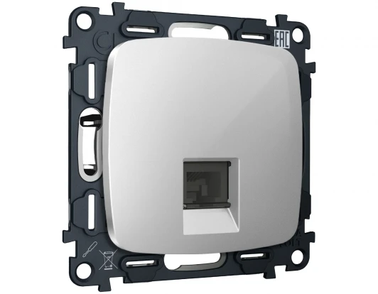 MO412005 Комплект механизма Ethernet RJ-45 розетки экранированной с автоматической защитной шторкой встраиваемый (серебро глянец) Ambrella Volt QUANT MO412005