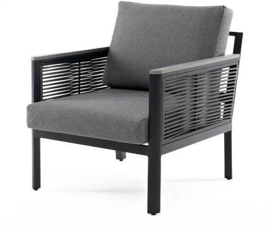 GFS4762C grey "Сан Ремо" кресло плетеное из роупа садовое, каркас алюминий темно-серый, роуп серый, ткань серая 4SIS арт.УТ-00006724