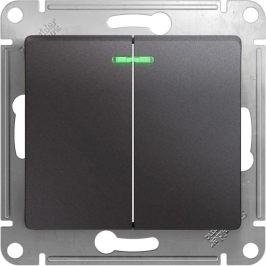 GSL001353 Выключатель встраиваемый двухклавишный с подсветкой (графит) Systeme Electric Glossa GSL001353