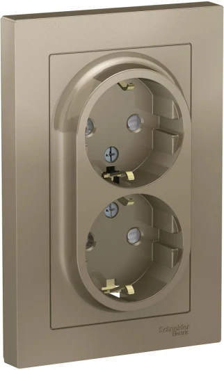 ATN000526 Розетка встраиваемая двойная с заземлением и шторками (шампань) Systeme Electric AtlasDesign ATN000526