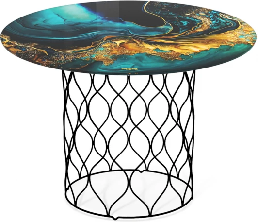 7742803101 Столик журнальный Sheffilton SHT-TU49/TT32 60 СТЕКЛО/МДФ черный муар/королевский синий