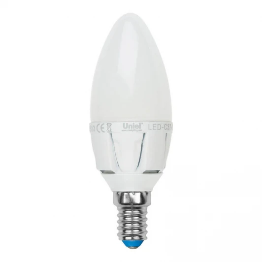 LED-C37-6W/WW/E14/FR/DIM PLP01WH картон Лампочка светодиодная свеча белая E14 6W 3000K Uniel LED-C37-6W/WW/E14/FR/DIM PLP01WH