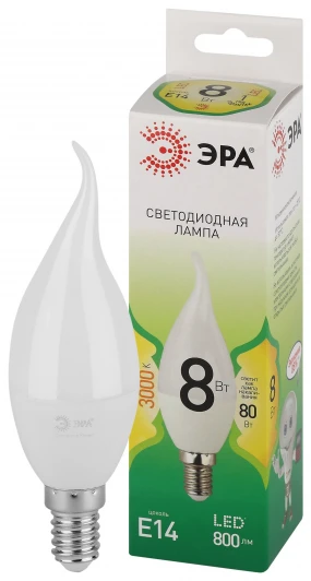 LED BXS-8W-830-E14 GL Лампочка светодиодная E14 6W ЭРА LED BXS-8W-830-E14 GL