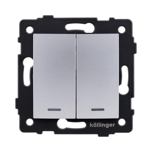 REA-R-014GY Выключатель кнопочный 2-клавишный 10А/250В с LED подсветкой, изогнутый, серый Kollinger REA-R-014GY для Aspekt, Eleganz, Reflex