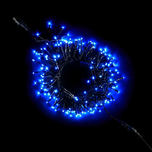 WS-08091501-B Гирлянда Кластерная с Мини Диодами 2,4м Синяя 220В, 192 LED, Провод Черный ПВХ, IP54