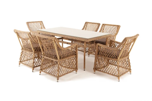 LC6T-7-SET Обеденная группа плетеная, цвет соломенный 4SIS Латте LC6T-7-SET