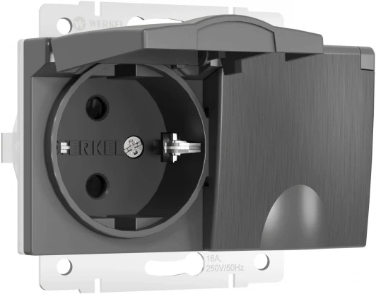 W1172204 Розетка двойная влагозащ. с зазем. с защит. крышками и шторками (графит рифленый) Werkel W1172204 (a057291)