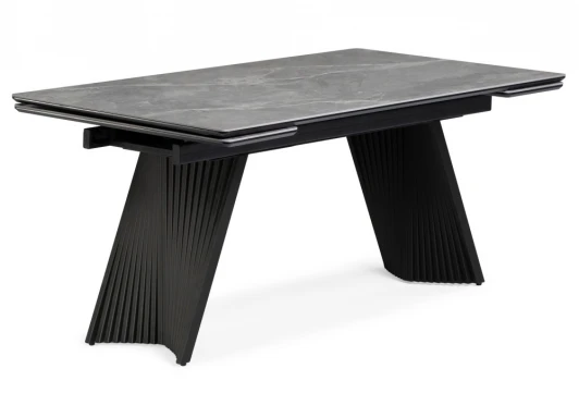 626003 Кухонный стол Notta Вейв 140(200)х80 серый мрамор larka grey / черный