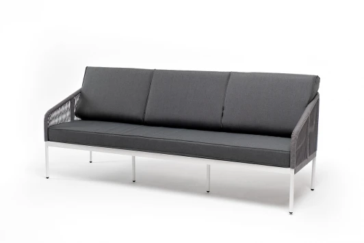 KAN-S-3-001W H-grey(gray) Диван 3-местный плетеный из роупа, каркас алюминий белый, роуп светло-серый кругл, ткань серая 4SIS Канны KAN-S-3-001W H-grey(gray)