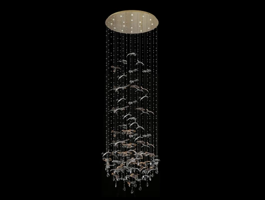 8220/300 С gold polished Потолочная люстра водопад с стеклянными подвесками птички Newport 8200 8220/300 С gold polished